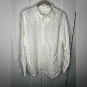 Talbots White Textured Dot Button Pullover Blouse Women's Petite Size Large LP